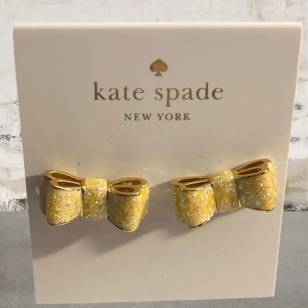 Kate Spade Moon River Bow Earrings Opal Glitter Studs + Dust Bag NWT